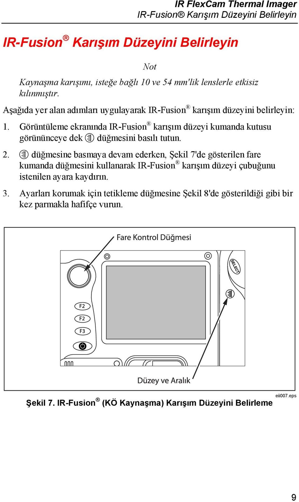 Görüntüleme ekranında IR-Fusion karışım düzeyi kumanda kutusu görününceye dek G düğmesini basılı tutun. 2.