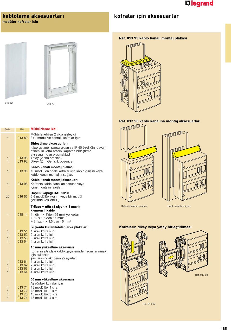 013 96 kablo kanal na montaj aksesuarlar Amb. Ref.