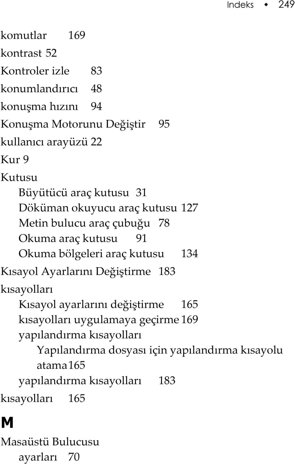 kutusu 134 Kısayol Ayarlarını Değiştirme 183 kısayolları Kısayol ayarlarını değiştirme 165 kısayolları uygulamaya geçirme 169 yapılandırma