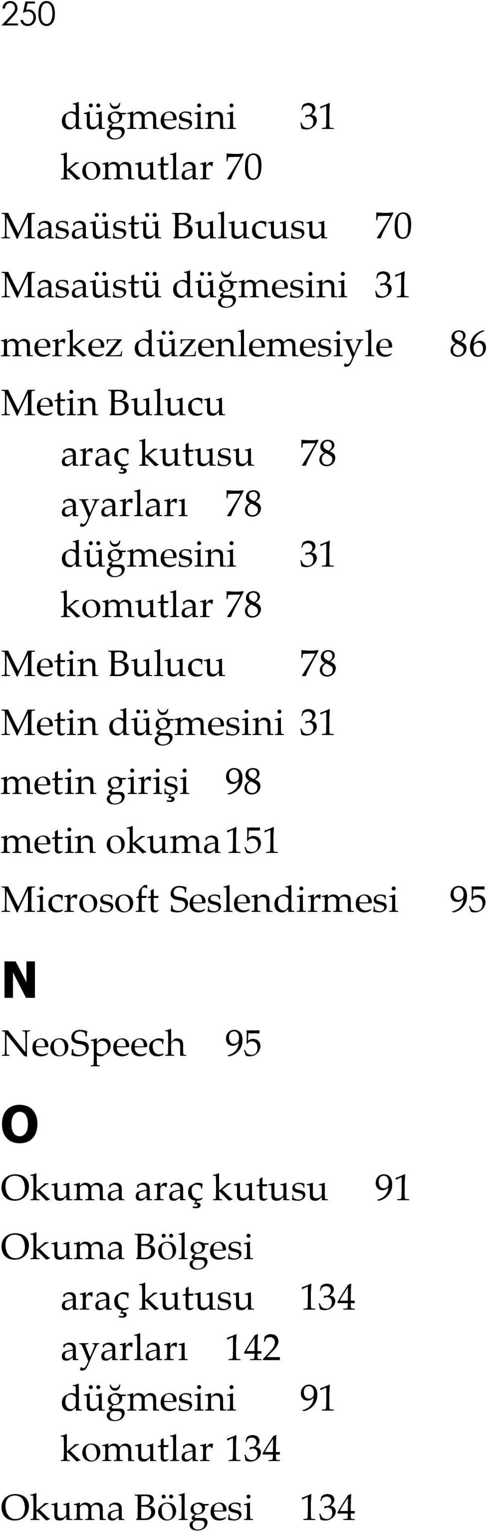 düğmesini 31 metin girişi 98 metin okuma 151 Microsoft Seslendirmesi 95 N NeoSpeech 95 O Okuma