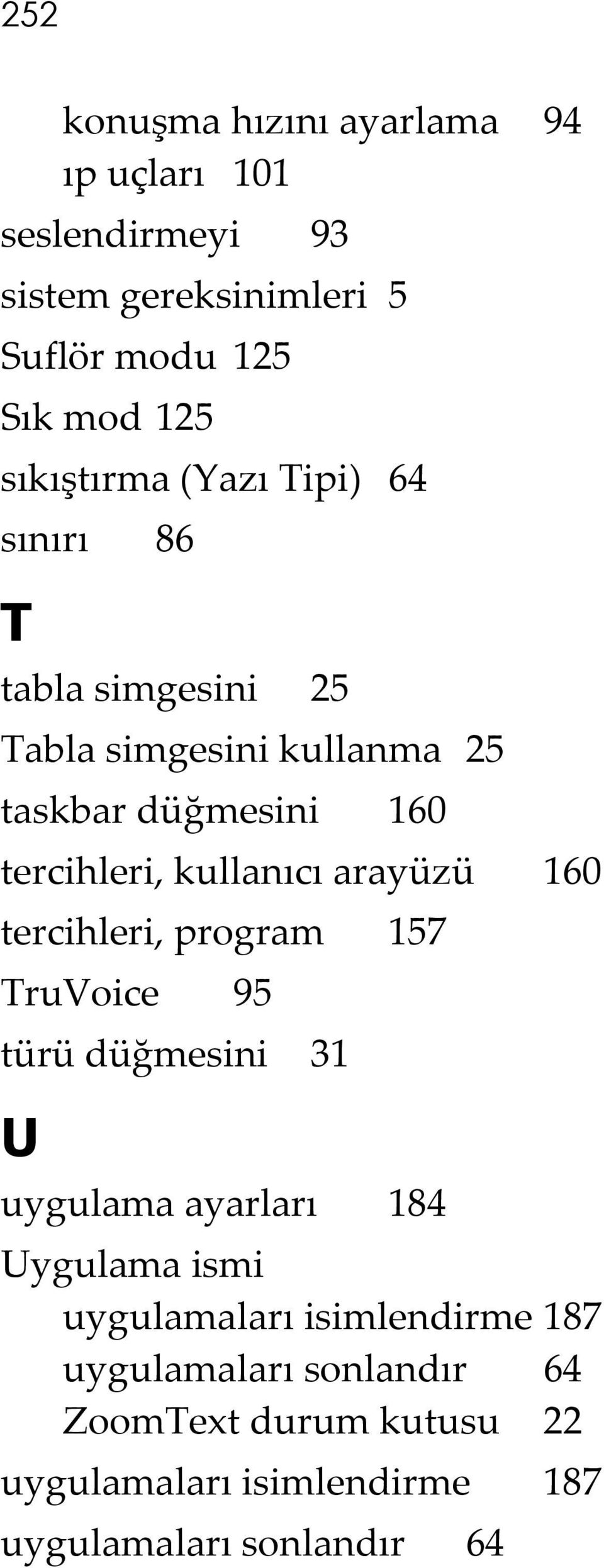 kullanıcı arayüzü 160 tercihleri, program 157 TruVoice 95 türü düğmesini 31 U uygulama ayarları 184 Uygulama ismi