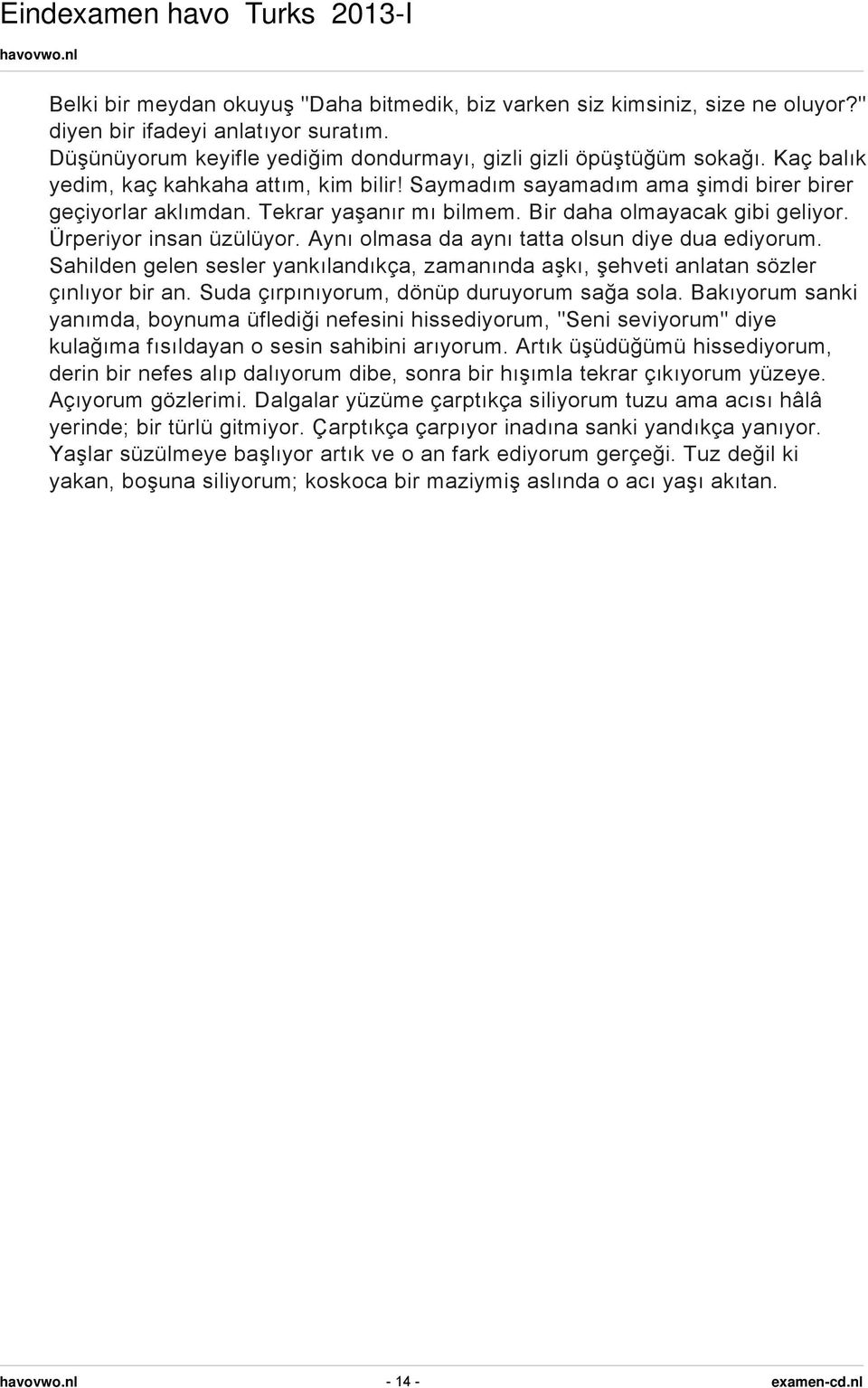 Aynı olmasa da aynı tatta olsun diye dua ediyorum. Sahilden gelen sesler yankılandıkça, zamanında aşkı, şehveti anlatan sözler çınlıyor bir an. Suda çırpınıyorum, dönüp duruyorum sağa sola.