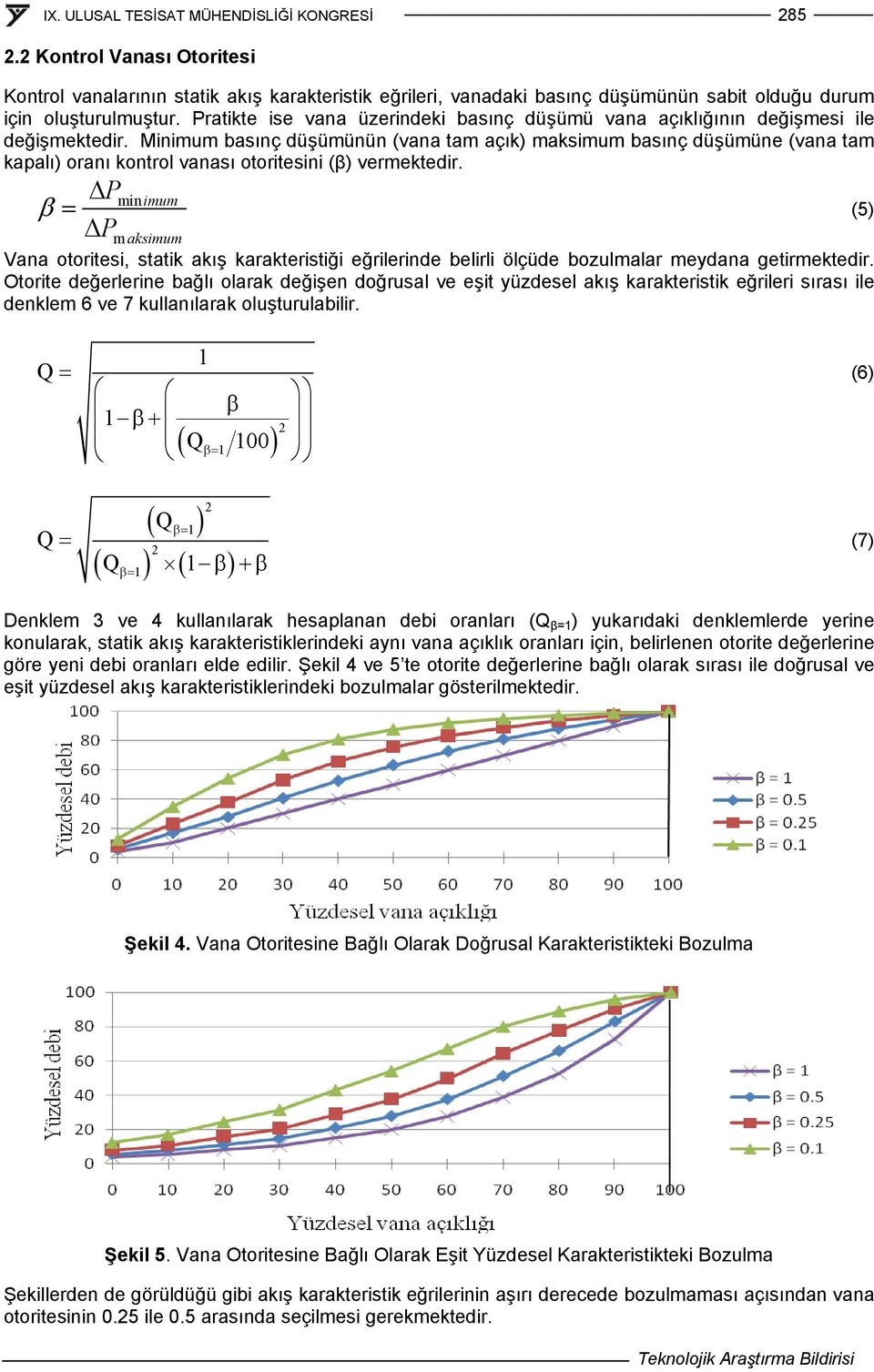 Minimum basınç düşümünün (vana tam açık) maksimum basınç düşümüne (vana tam kapalı) oranı kontrol vanası otoritesini (β) vermektedir.