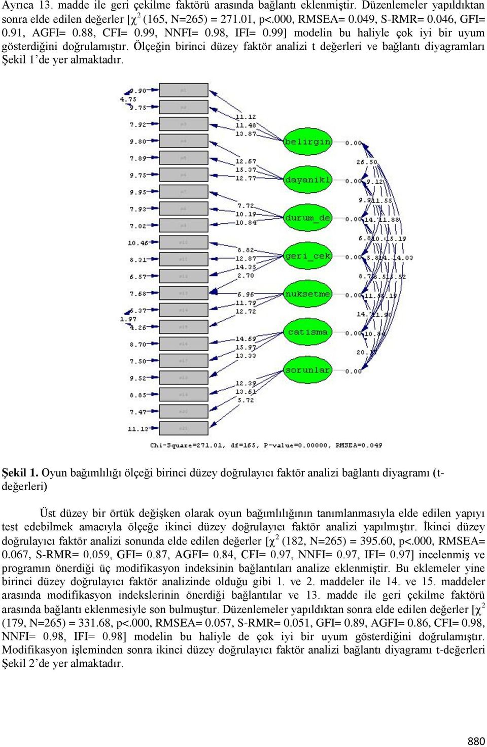 Ölçeğin birinci düzey faktör analizi t değerleri ve bağlantı diyagramları Şekil 1 