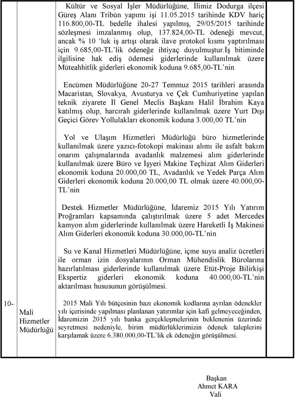 685,00-TL lik ödeneğe ihtiyaç duyulmuştur.iş bitiminde ilgilisine hak ediş ödemesi giderlerinde kullanılmak üzere Müteahhitlik giderleri ekonomik koduna 9.