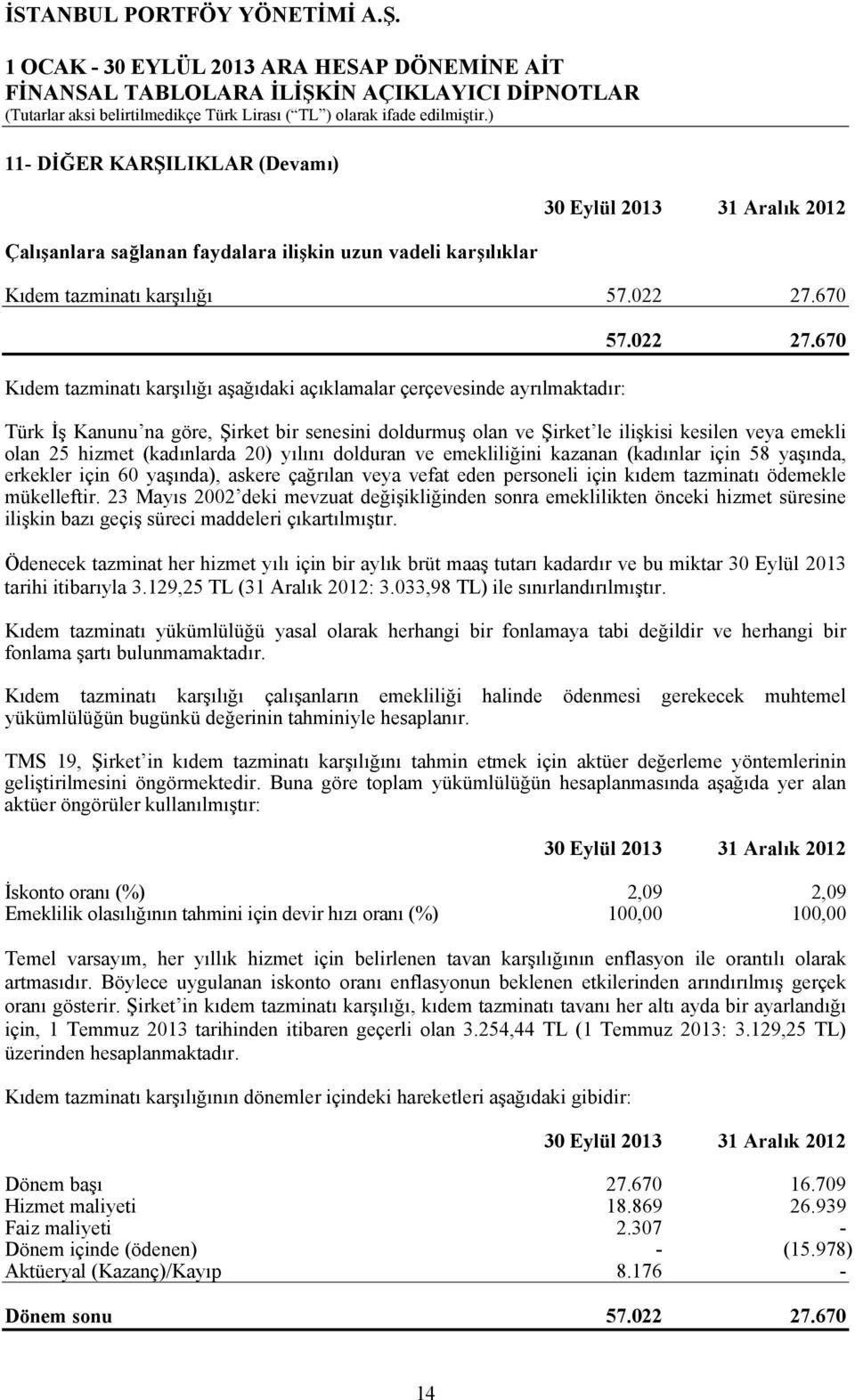 670 Türk İş Kanunu na göre, Şirket bir senesini doldurmuş olan ve Şirket le ilişkisi kesilen veya emekli olan 25 hizmet (kadınlarda 20) yılını dolduran ve emekliliğini kazanan (kadınlar için 58