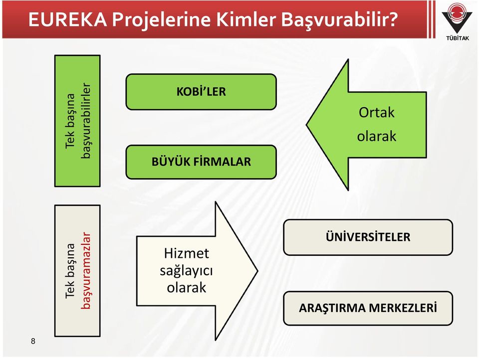 FİRMALAR Ortak olarak Tek başına başvuramazlar