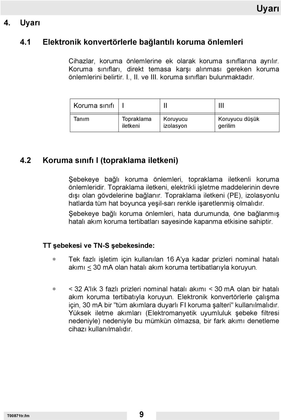 Koruma sınıfı I II III Tanım Topraklama iletkeni Koruyucu izolasyon Koruyucu düşük gerilim 4.