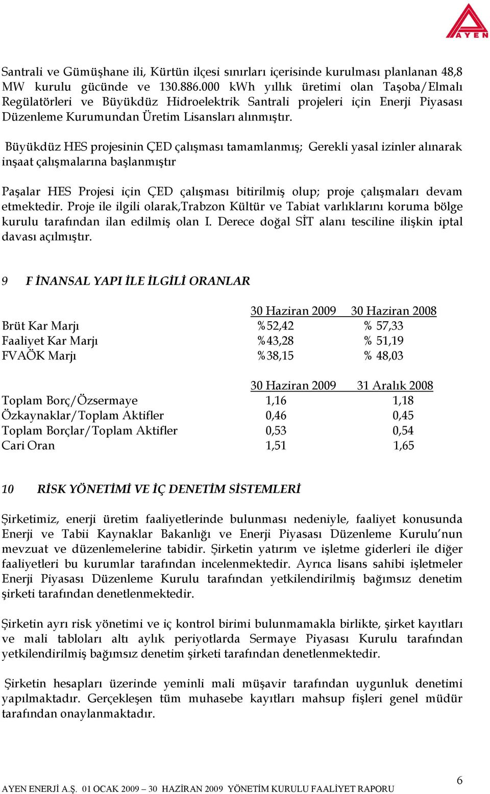 Büyükdüz HES projesinin ÇED çalışması tamamlanmış; Gerekli yasal izinler alınarak inşaat çalışmalarına başlanmıştır Paşalar HES Projesi için ÇED çalışması bitirilmiş olup; proje çalışmaları devam