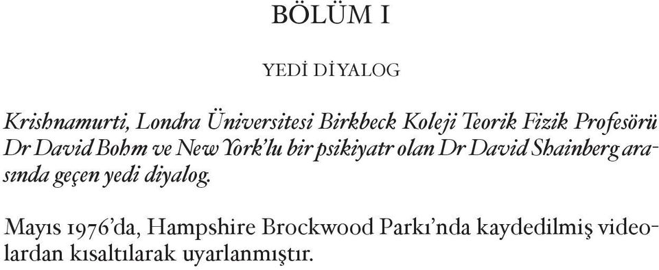 Dr David Shainberg ara sında geçen yedi diyalog.