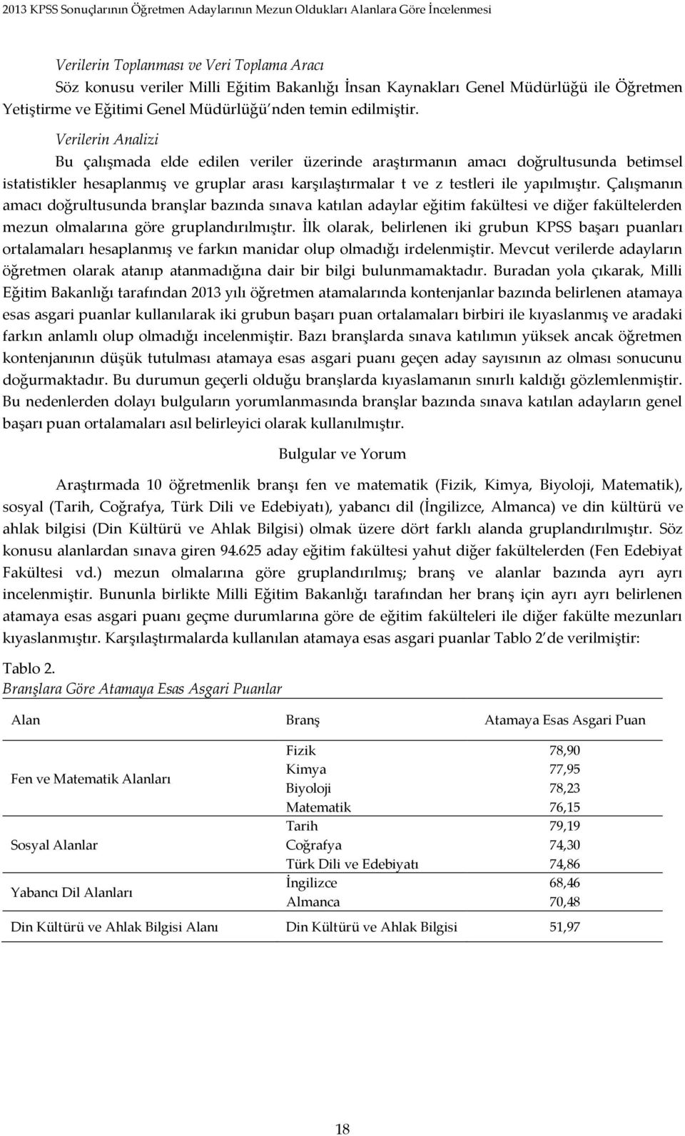 Çalışmanın amacı doğrultusunda branşlar bazında sınava katılan adaylar eğitim fakültesi ve diğer fakültelerden mezun olmalarına göre gruplandırılmıştır.