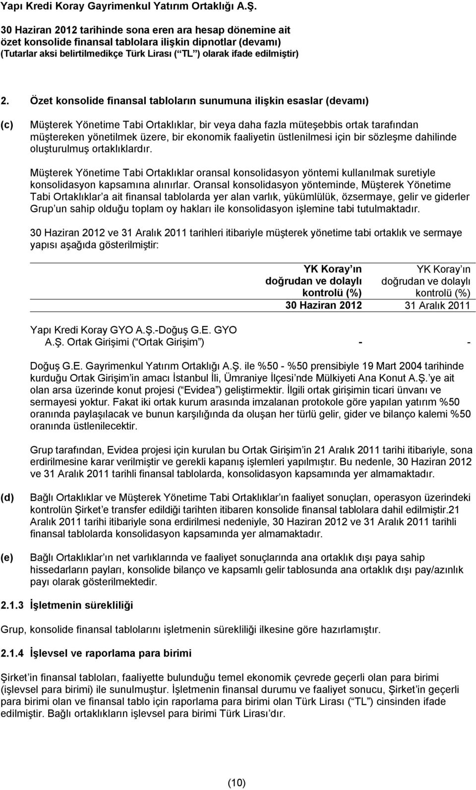 Müşterek Yönetime Tabi Ortaklıklar oransal konsolidasyon yöntemi kullanılmak suretiyle konsolidasyon kapsamına alınırlar.