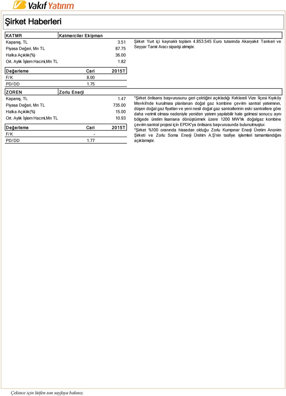 Aylık İşlem Hacmi,Mn TL 10.93 F/ K - PD/ DD 1.