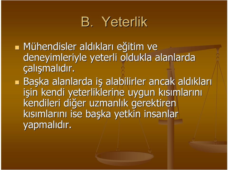 Başka alanlarda iş alabilirler ancak aldıkları işin kendi