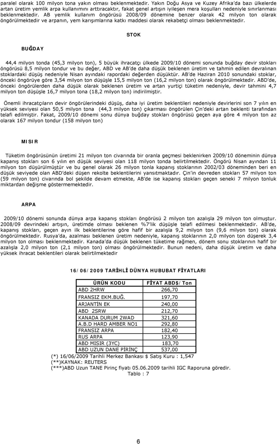 AB yemlik kullanım öngörüsü 2008/09 dönemine benzer olarak 42 milyon ton olarak öngörülmektedir ve arpanın, yem karışımlarına katkı maddesi olarak rekabetçi olması beklenmektedir.