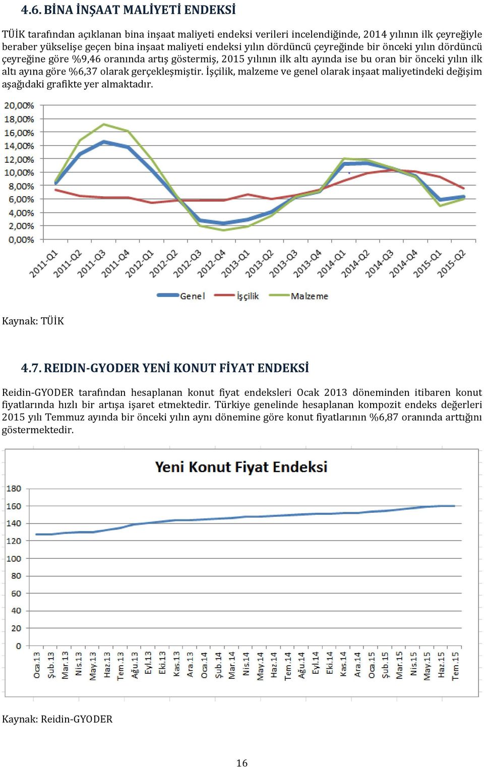 gerçekleşmiştir. İşçilik, malzeme ve genel olarak inşaat maliyetindeki değişim aşağıdaki grafikte yer almaktadır. Kaynak: TÜİK 4.7.