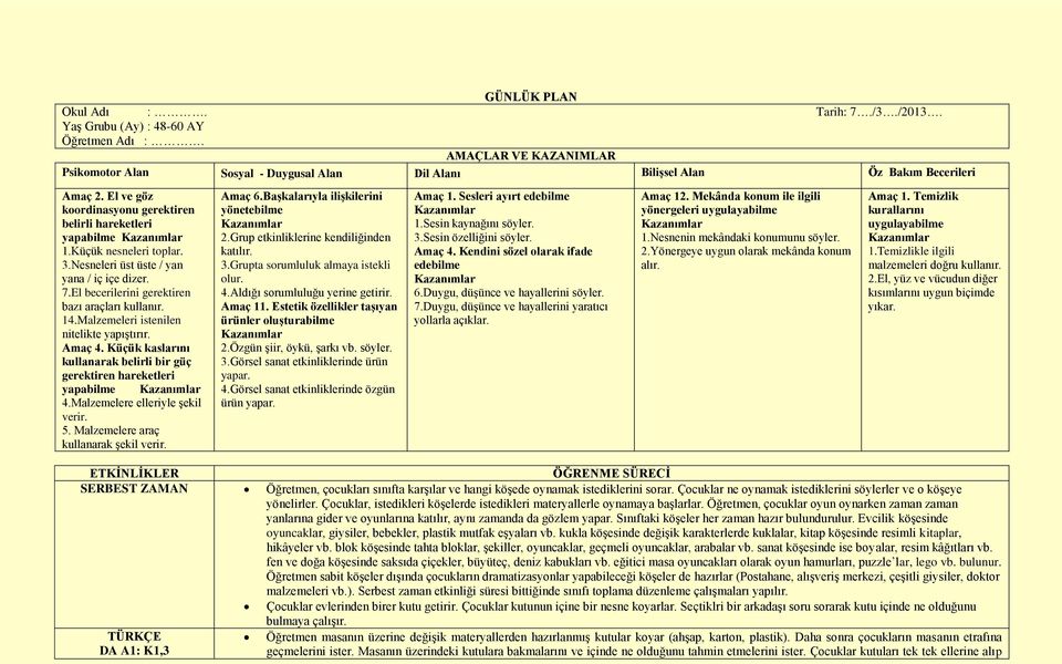 Malzemeleri istenilen nitelikte yapıģtırır. Amaç 4. Küçük kaslarını kullanarak belirli bir güç gerektiren hareketleri yapabilme 4.Malzemelere elleriyle Ģekil verir. 5.