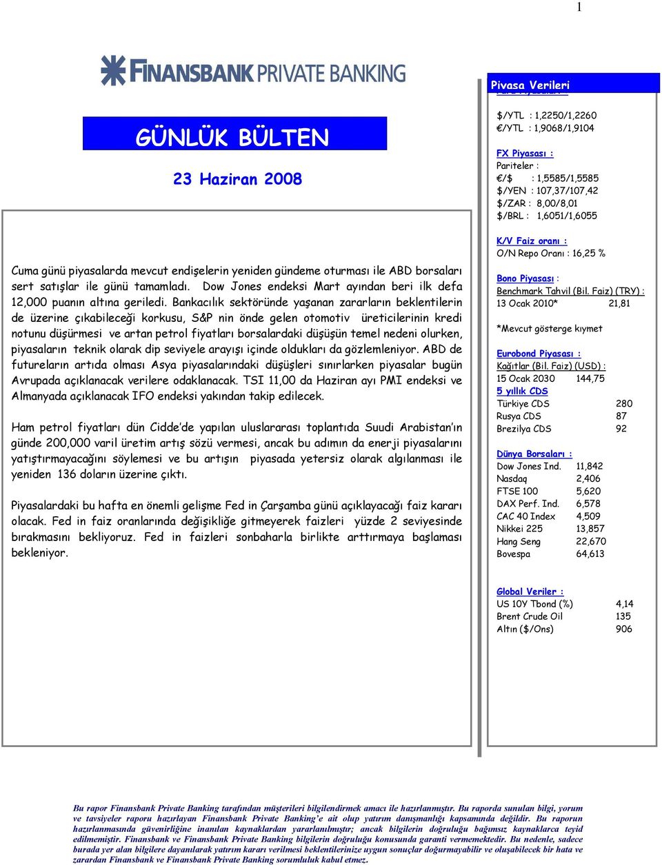 Bankacılık sektöründe yaşanan zararların beklentilerin de üzerine çıkabileceği korkusu, S&P nin önde gelen otomotiv üreticilerinin kredi notunu düşürmesi ve artan petrol fiyatları borsalardaki