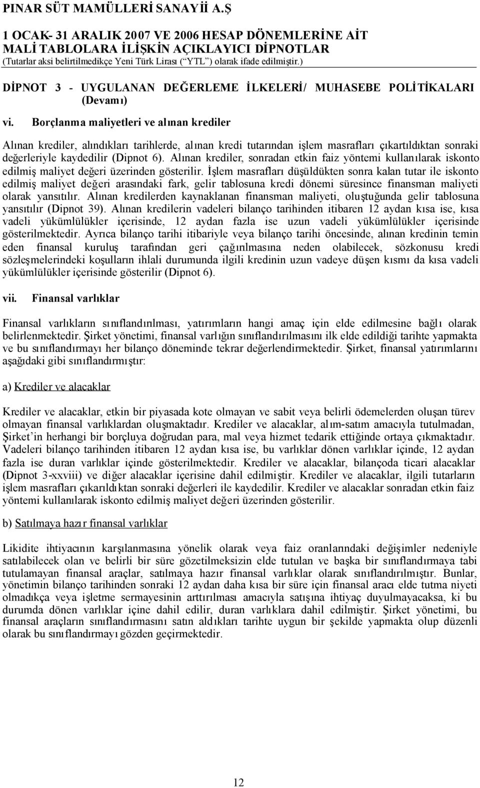 Alınan krediler, sonradan etkin faiz yöntemi kullanılarak iskonto edilmişmaliyet değeri üzerinden gösterilir.