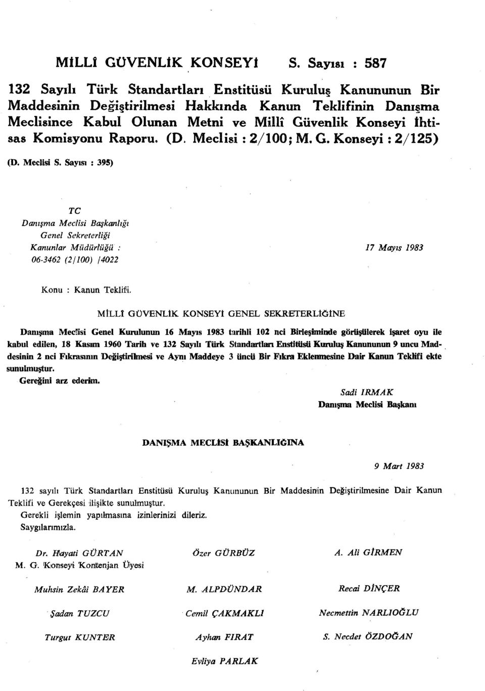 Komisyonu Raporu, (D. Meclisi : 2/100; M, G. Konseyi : 2/125) (D. Meclisi S.