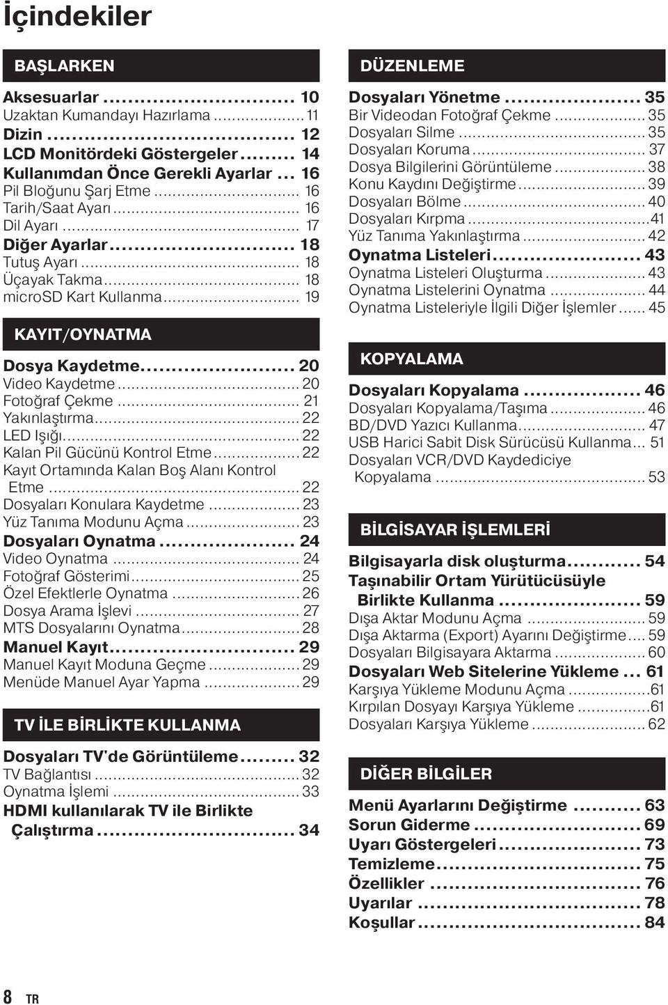 .. 21 Yakınlaştırma... 22 LED Işığı... 22 Kalan Pil Gücünü Kontrol Etme... 22 Kayıt Ortamında Kalan Boş Alanı Kontrol Etme... 22 Dosyaları Konulara Kaydetme... 23 Yüz Tanıma Modunu Açma.