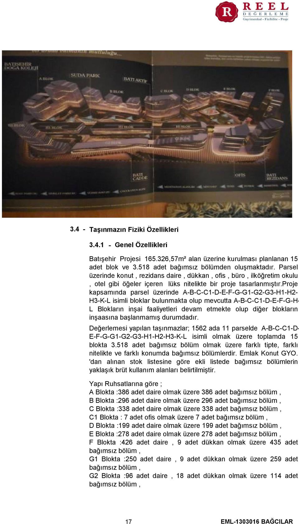 proje kapsamında parsel üzerinde A-B-C-C1-D-E-F-G-G1-G2-G3-H1-H2- H3-K-L isimli bloklar bulunmakta olup mevcutta A-B-C-C1-D-E-F-G-H- L Blokların inşai faaliyetleri devam etmekte olup diğer blokların