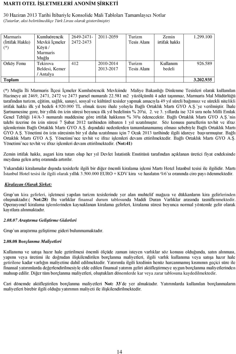 935 (*) Muğla İli Marmaris İlçesi İçmeler Kumluörencik Mevkiinde Maliye Bakanlığı Dinlenme Tesisleri olarak kullanılan Hazineye ait 2469, 2471, 2472 ve 2473 parsel numaralı 22.