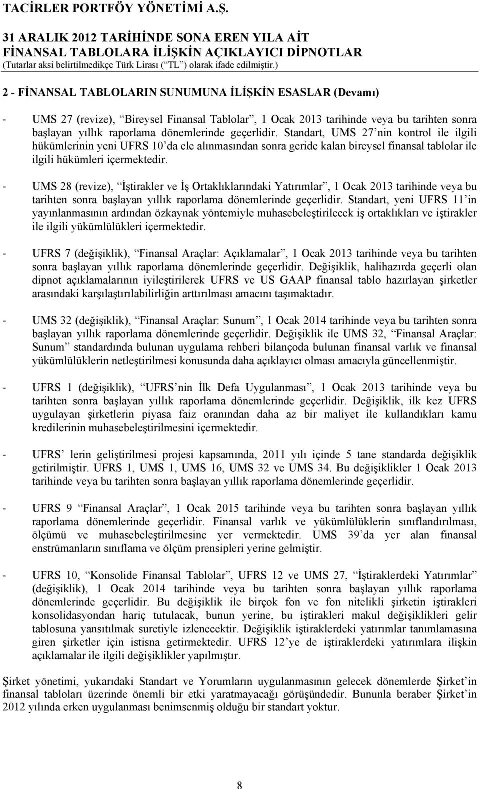 UMS 28 (revize), İştirakler ve İş Ortaklıklarındaki Yatırımlar, 1 Ocak 2013 tarihinde veya bu tarihten sonra başlayan yıllık raporlama dönemlerinde geçerlidir.