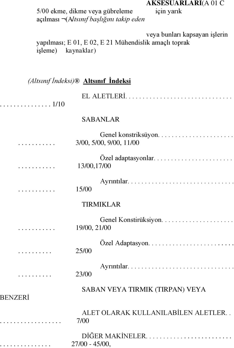 ................................. 13/00,17/00........... 15/00 Ayrıntılar............................... TIRMIKLAR Genel Konstirüksiyon................................ 19/00, 21/00.......... 25/00.