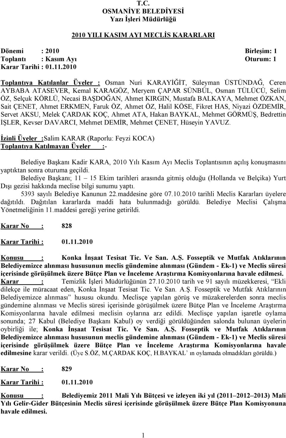 KIRGIN, Mustafa BALKAYA, Mehmet ÖZKAN, Sait ÇENET, Ahmet ERKMEN, Faruk ÖZ, Ahmet ÖZ, Halil KÖSE, Fikret HAS, Niyazi ÖZDEMİR, Servet AKSU, Melek ÇARDAK KOÇ, Ahmet ATA, Hakan BAYKAL, Mehmet GÖRMÜŞ,