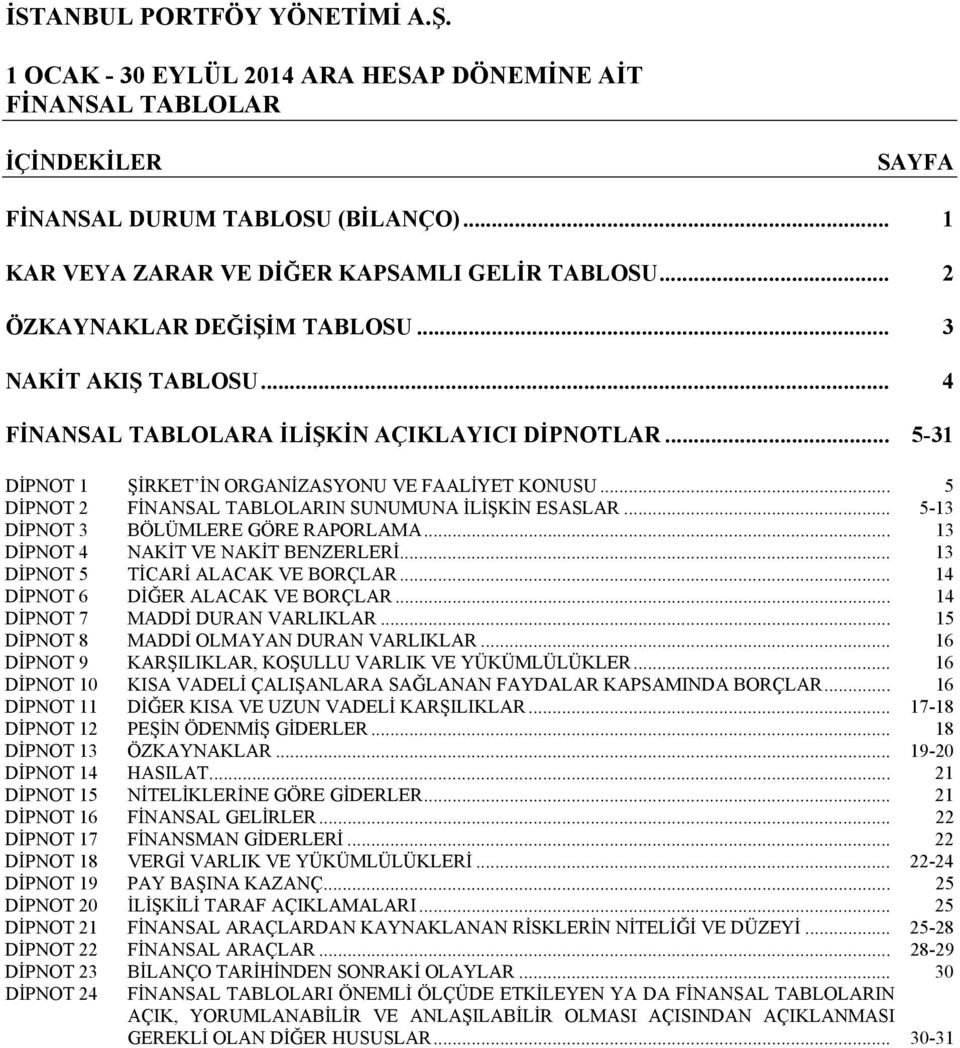 .. 13 DİPNOT 4 NAKİT VE NAKİT BENZERLERİ... 13 DİPNOT 5 TİCARİ ALACAK VE BORÇLAR... 14 DİPNOT 6 DİĞER ALACAK VE BORÇLAR... 14 DİPNOT 7 MADDİ DURAN VARLIKLAR... 15 DİPNOT 8 MADDİ OLMAYAN DURAN VARLIKLAR.