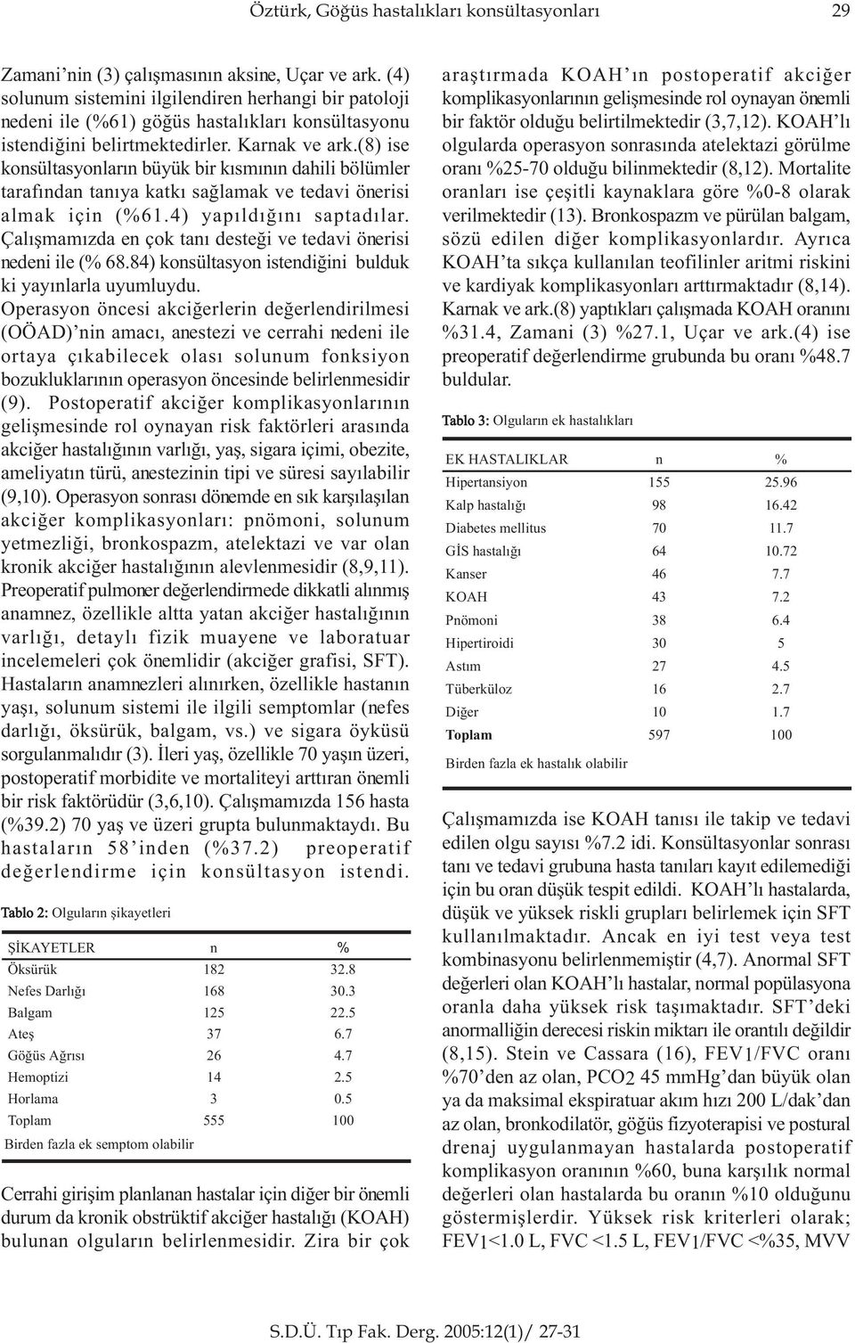 (8) ise kosültasyolarý büyük bir kýsmýý dahili bölümler tarafýda taýya katký saðlamak ve tedavi öerisi almak içi (61.4) yapýldýðýý saptadýlar.