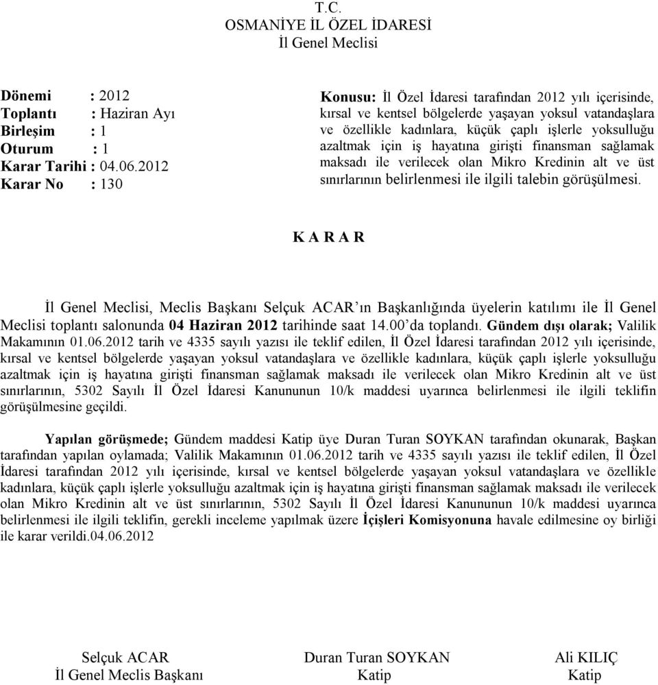 için iş hayatına girişti finansman sağlamak maksadı ile verilecek olan Mikro Kredinin alt ve üst sınırlarının belirlenmesi ile ilgili talebin görüşülmesi.