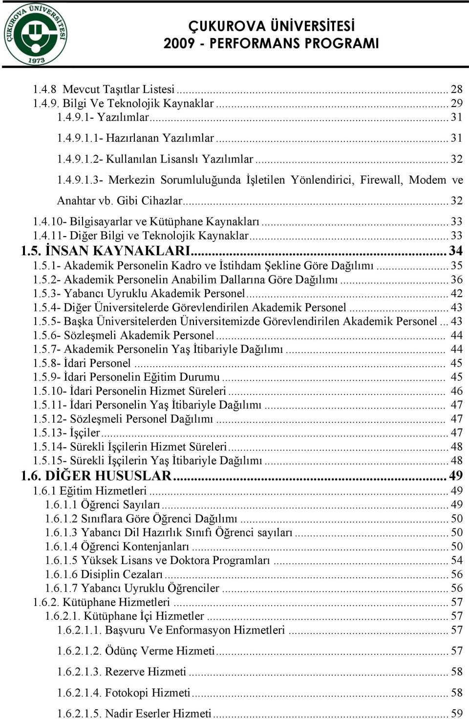 .. 35 1.5.2- Akademik Personelin Anabilim Dallarına Göre Dağılımı... 36 1.5.3- Yabancı Uyruklu Akademik Personel... 42 1.5.4- Diğer Üniversitelerde Görevlendirilen Akademik Personel... 43 1.5.5- Başka Üniversitelerden Üniversitemizde Görevlendirilen Akademik Personel.