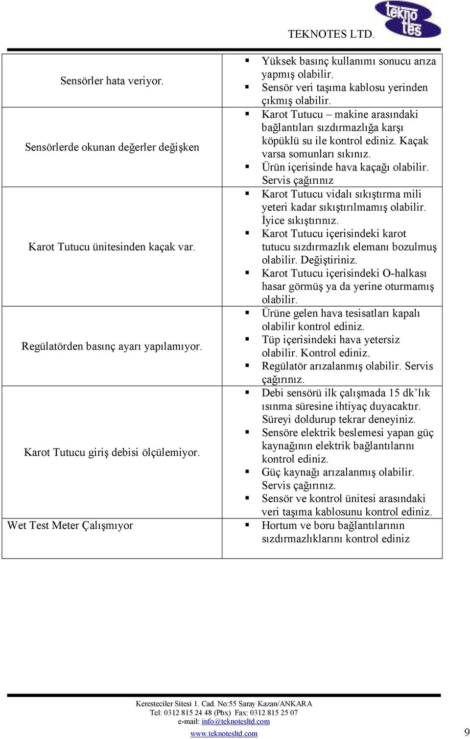 Karot Tutucu makine arasındaki bağlantıları sızdırmazlığa karşı köpüklü su ile kontrol ediniz. Kaçak varsa somunları sıkınız. Ürün içerisinde hava kaçağı olabilir.