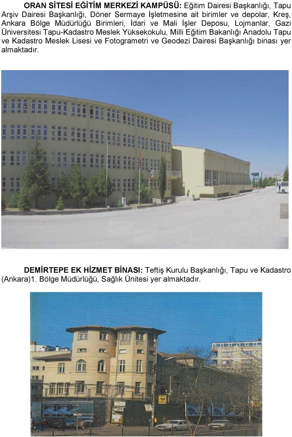 Yüksekokulu, Milli Eğitim Bakanlığı Anadolu Tapu ve Kadastro Meslek Lisesi ve Fotogrametri ve Geodezi Dairesi Başkanlığı binası yer