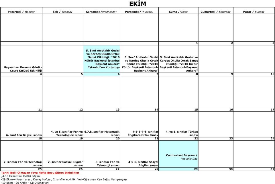 Etkinliği: "2010 Kültür Başkenti İstanbul- Başkent Ankara" Etkinliği: "2010 Kültür Başkenti İstanbul-Başkent Ankara" 4 5 6 7 8 9 10 11 12 13 14 15 16 17 4. ve 5. sınıflar Fen ve 6.7.8. sınıflar Matematik 4-5-6-7-8.
