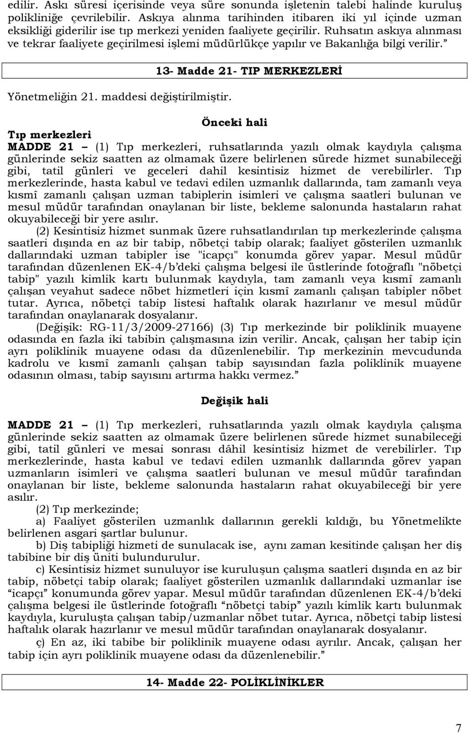 Ruhsatın askıya alınması ve tekrar faaliyete geçirilmesi işlemi müdürlükçe yapılır ve Bakanlığa bilgi verilir. Yönetmeliğin 21. maddesi değiştirilmiştir.