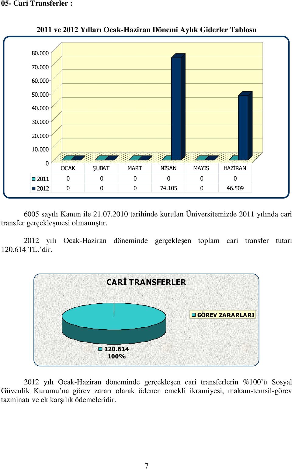 212 yılı Ocak-Haziran döneminde gerçekleşen toplam cari transfer tutarı 12.614 TL. dir. CARĐ TRANSFERLER GÖREV ZARARLARI 12.