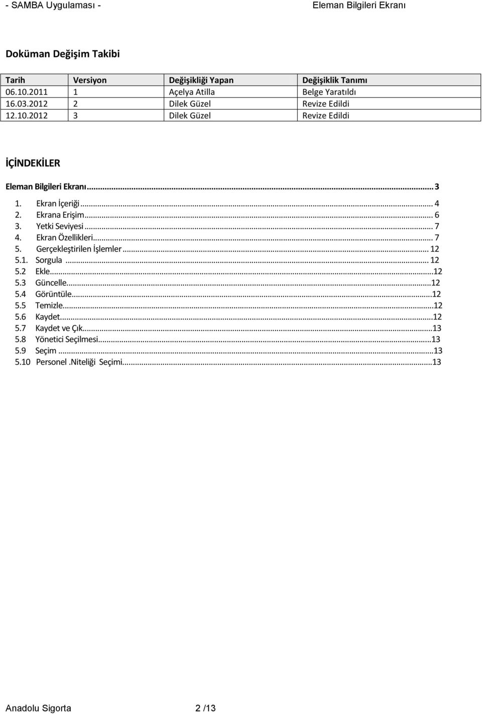 Ekrana Erişim... 6 3. Yetki Seviyesi... 7 4. Ekran Özellikleri... 7 5. Gerçekleştirilen İşlemler... 12 5.1. Srgula... 12 5.2 Ekle...12 5.3 Güncelle.