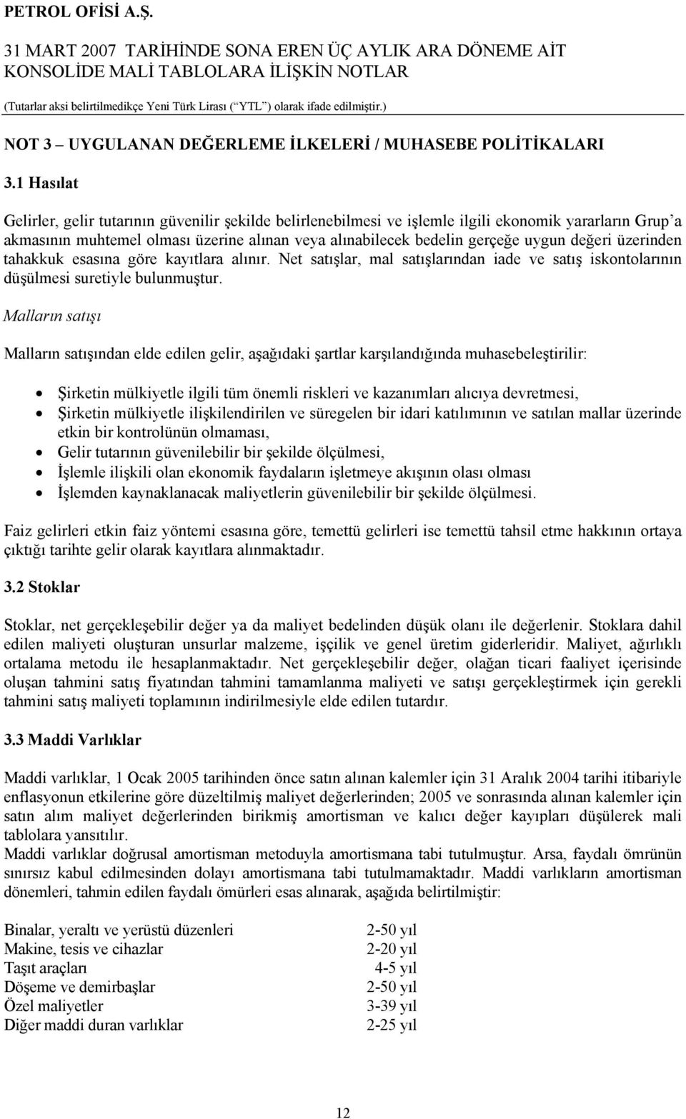 değeri üzerinden tahakkuk esasına göre kayıtlara alınır. Net satışlar, mal satışlarından iade ve satış iskontolarının düşülmesi suretiyle bulunmuştur.