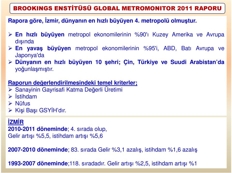 büyüyen 10 şehri; Çin, Türkiye ve Suudi Arabistan da yoğunlaşmıştır.