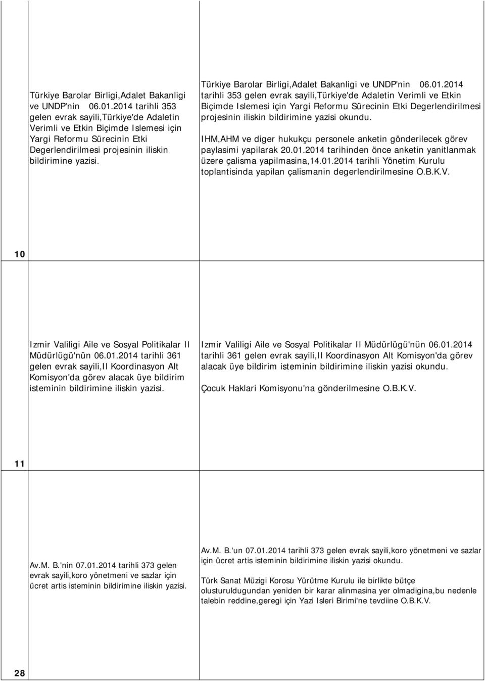 2014 tarihli 353 gelen evrak sayili,türkiye'de Adaletin Verimli ve Etkin Biçimde Islemesi için Yargi Reformu Sürecinin Etki Degerlendirilmesi projesinin iliskin bildirimine yazisi okundu.