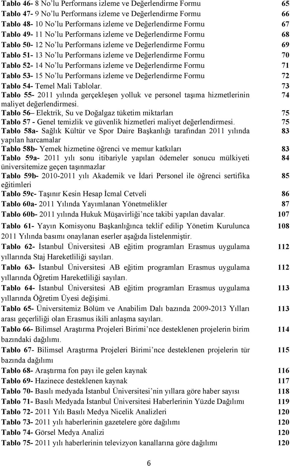 izleme ve Değerlendirme Formu 71 Tablo 53-15 No lu Performans izleme ve Değerlendirme Formu 72 Tablo 54- Temel Mali Tablolar.