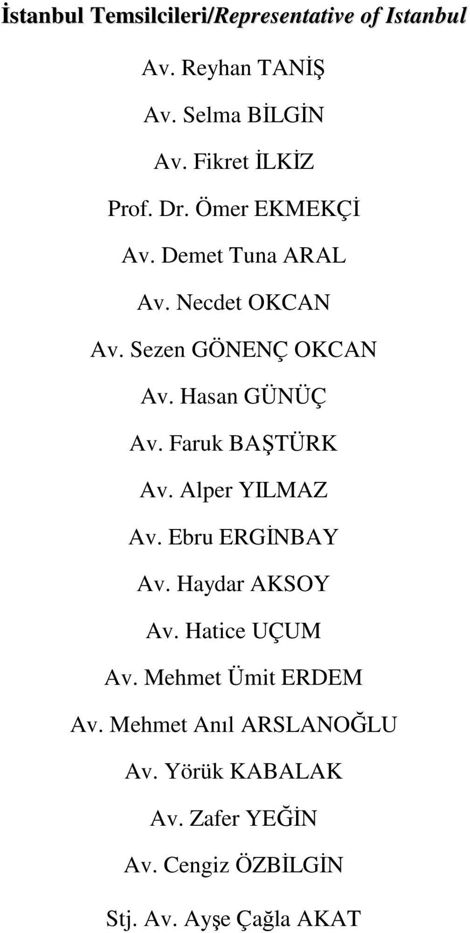 Hasan GÜNÜÇ Av. Faruk BAŞTÜRK Av. Alper YILMAZ Av. Ebru ERGİNBAY Av. Haydar AKSOY Av. Hatice UÇUM Av.