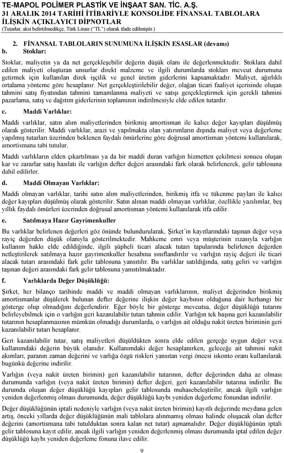 Maliyet, ağırlıklı ortalama yönteme göre hesaplanır.