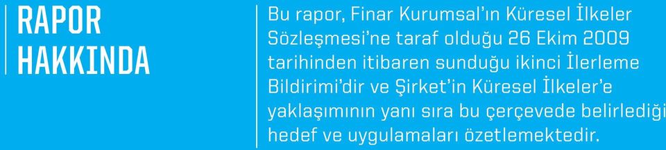 Şirket in Küresel İlkeler e yaklaşımının yanı sıra bu çerçevede belirlediği hedef