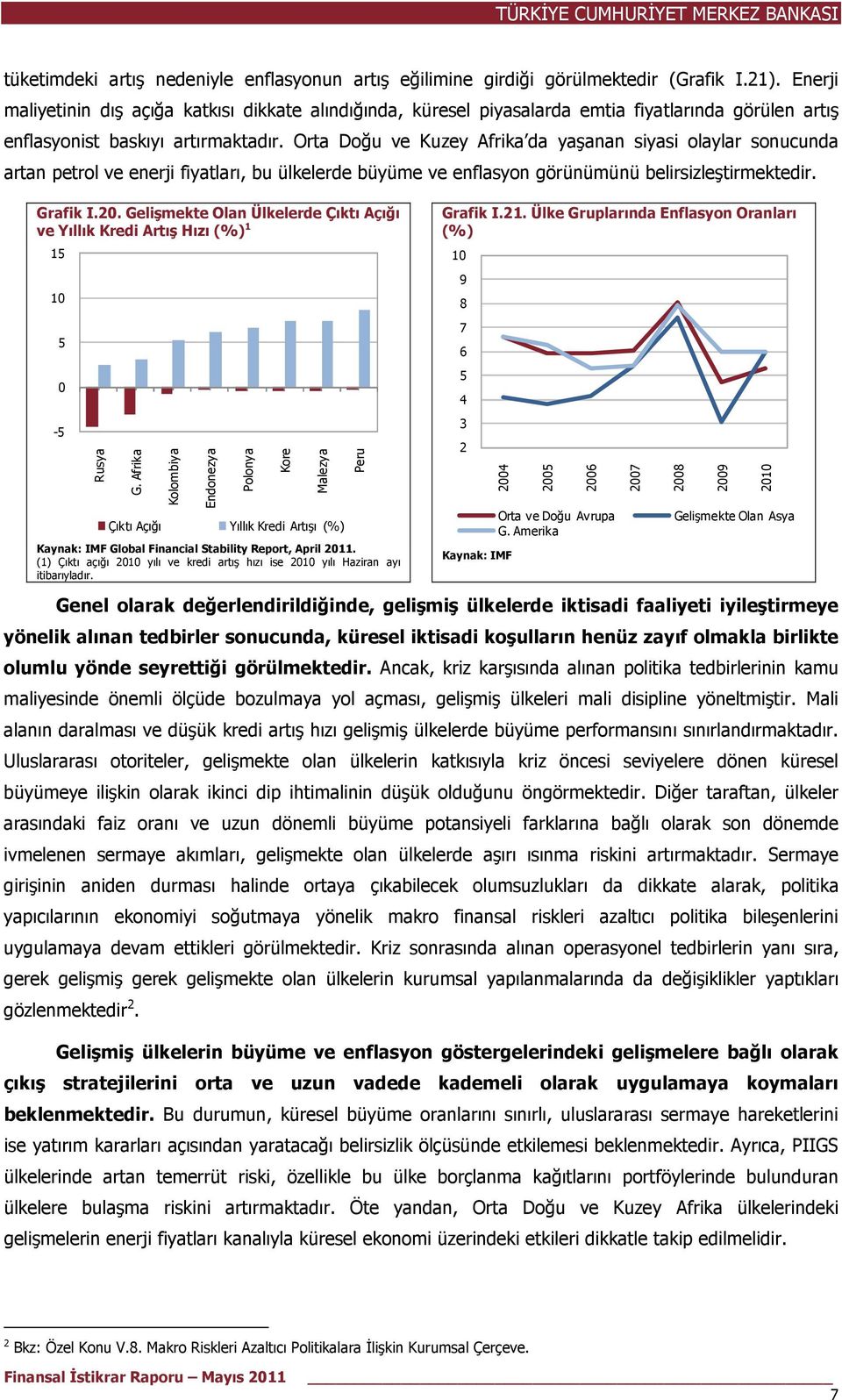 Orta Doğu ve Kuzey Afrika da yaşanan siyasi olaylar sonucunda artan petrol ve enerji fiyatları, bu ülkelerde büyüme ve enflasyon görünümünü belirsizleştirmektedir. Grafik I.2.