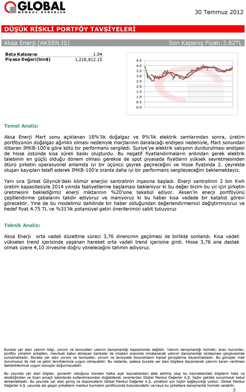 sonundan itibaren IMKB-100 e göre kötü bir performans sergiledi. Suriye ye elektrik satışının durdurulması endişesi de hisse üstünde kısa süreli baskı oluşturdu.