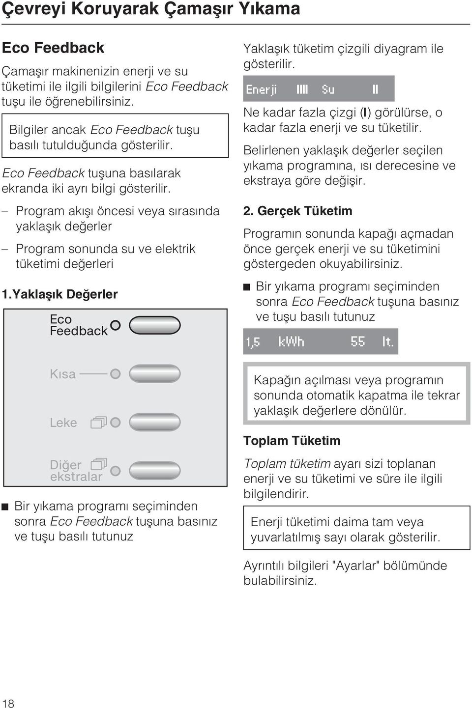 Program akýþý öncesi veya sýrasýnda yaklaþýk deðerler Program sonunda su ve elektrik tüketimi deðerleri 1.Yaklaþýk Deðerler Yaklaþýk tüketim çizgili diyagram ile gösterilir.